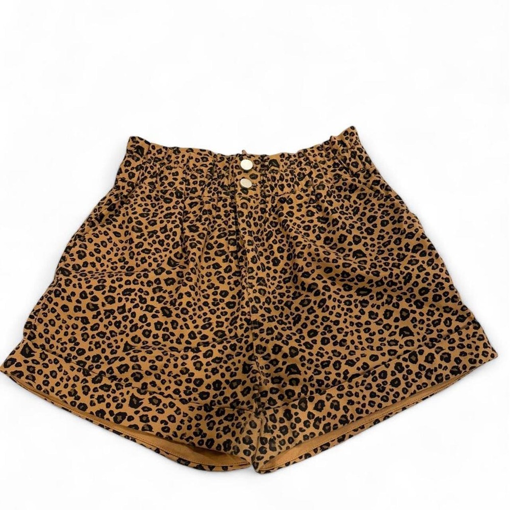 Hudson Gray Leopard Print Paperbag Waist Shorts Brown Black BP6076-A Womens M